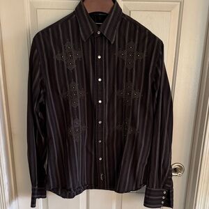 Fender Men's SZ XL Pearl Button FENDER Shirt Embroidered Black/Gray